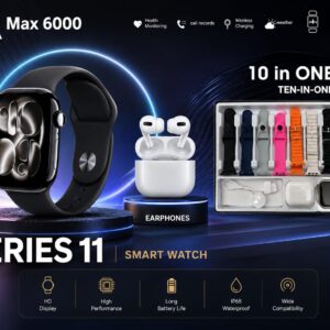Maixinn Max 6000 Series 11 Watch 10-in-1 Combo | Wireless Earbuds | Multiple Accessories | Birthday Gift for Men & Boys